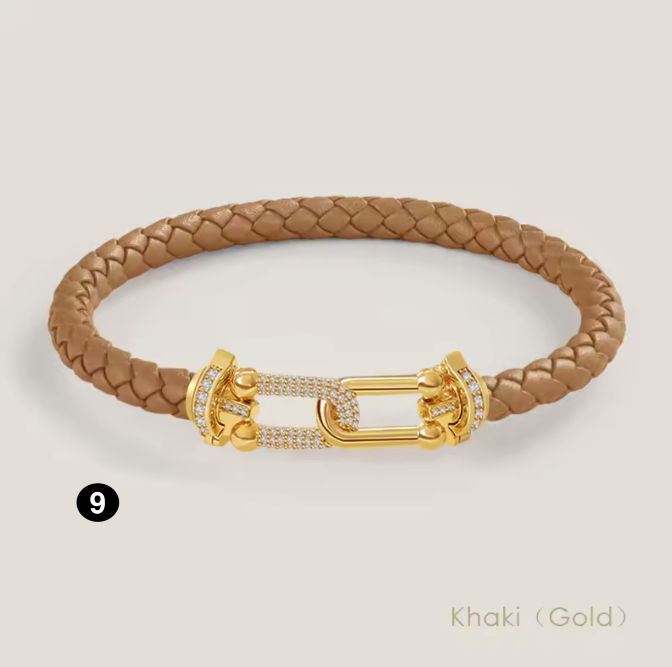 Braided Leather Bracelet with Zircon Gold Clasp