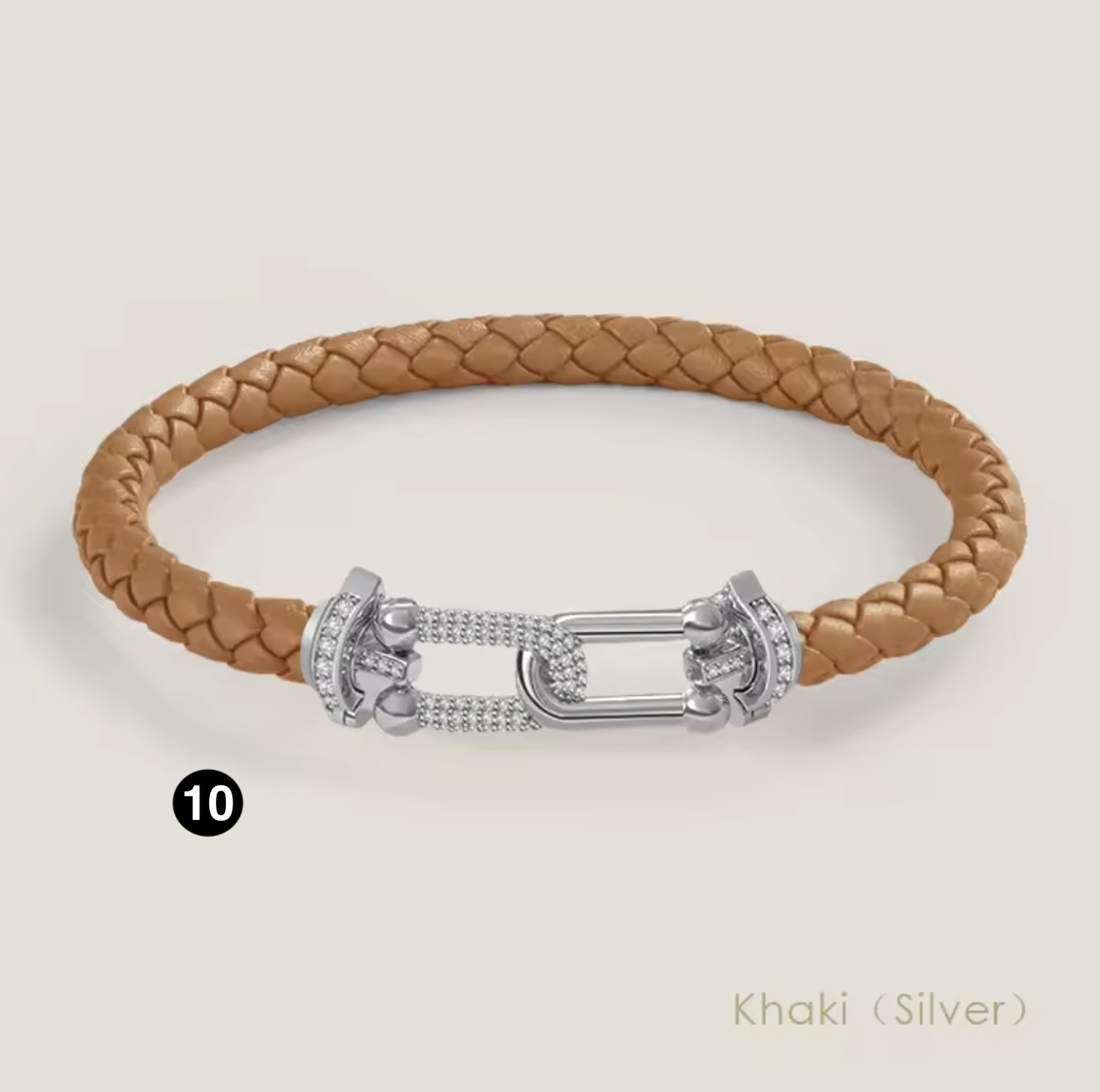 Braided Leather Bracelet with Zircon Gold Clasp