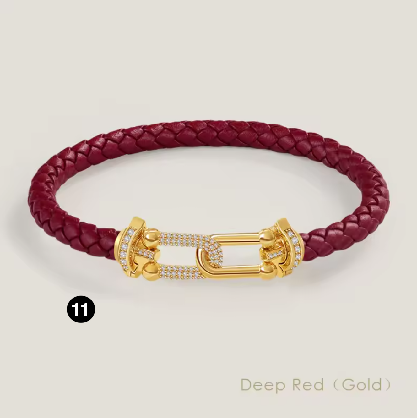 Braided Leather Bracelet with Zircon Gold Clasp