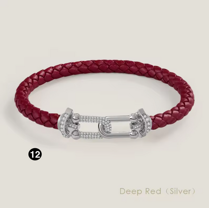 Braided Leather Bracelet with Zircon Gold Clasp