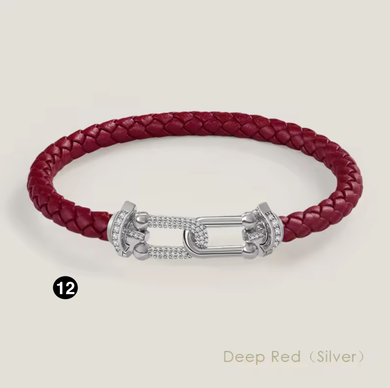 Braided Leather Bracelet with Zircon Gold Clasp