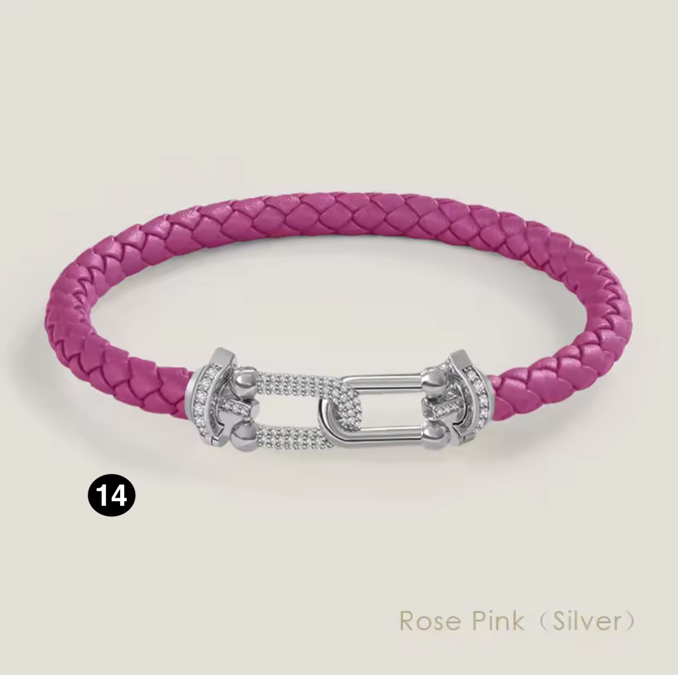 Braided Leather Bracelet with Zircon Gold Clasp