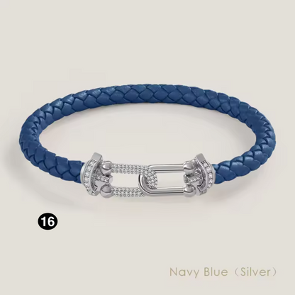 Braided Leather Bracelet with Zircon Gold Clasp