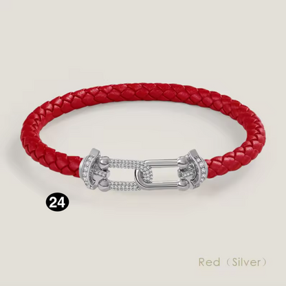 Braided Leather Bracelet with Zircon Gold Clasp