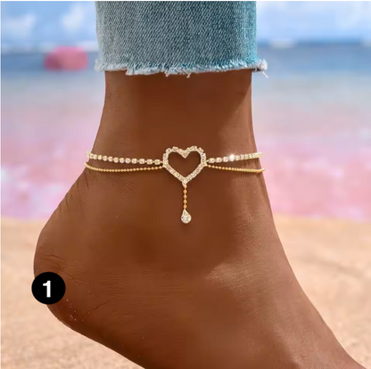 Luxury Zircon Heart Anklet – Elegant & Stylish Look