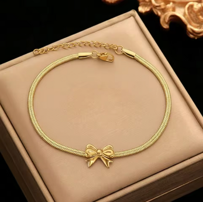 Dainty Gold Bow Anklet – Stainless Steel Women's Foot Chain