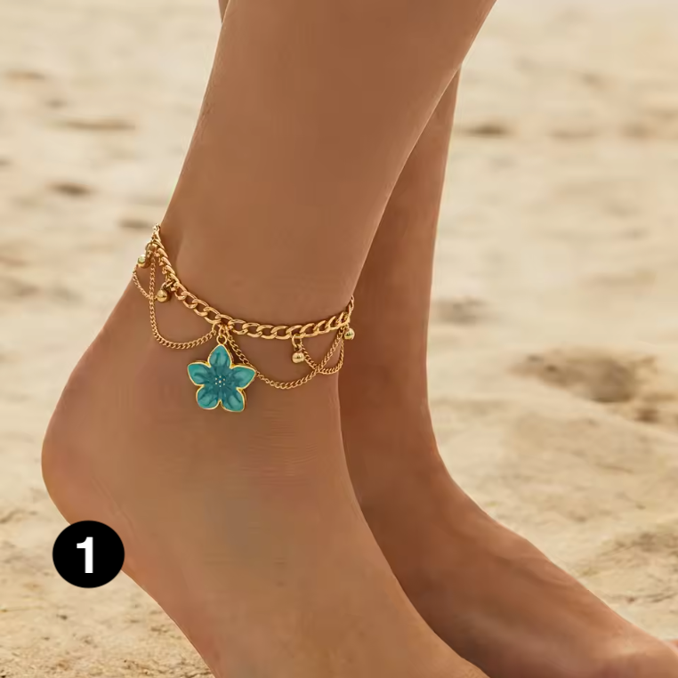 Elegant Gold Flower Anklet – Women's Charm Foot Jewelry