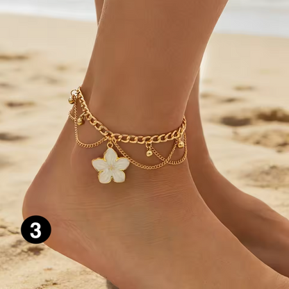 Elegant Gold Flower Anklet – Women's Charm Foot Jewelry
