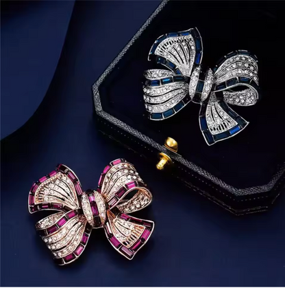 Luxury Crystal Bow Brooch – Elegant Ribbon Pin for Women