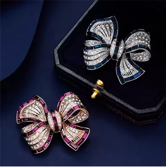 Luxury Crystal Bow Brooch – Elegant Ribbon Pin for Women