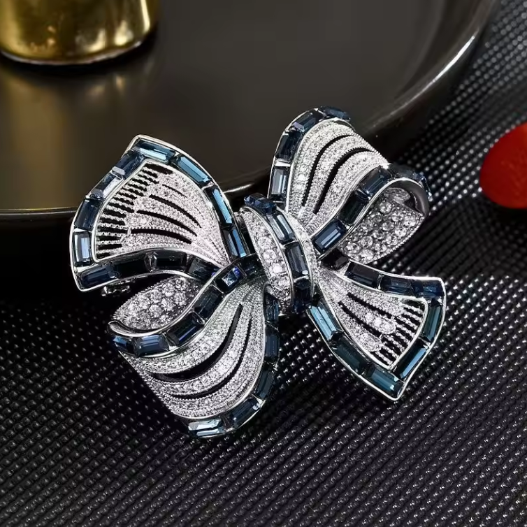 Luxury Crystal Bow Brooch – Elegant Ribbon Pin for Women