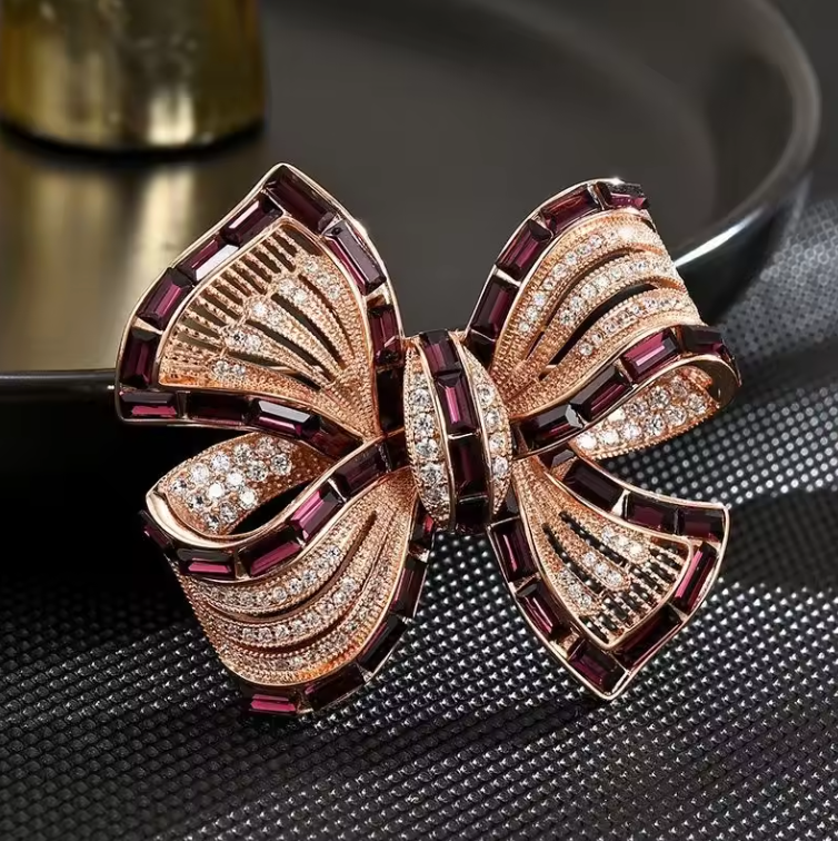 Luxury Crystal Bow Brooch – Elegant Ribbon Pin for Women