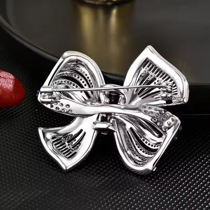 Luxury Crystal Bow Brooch – Elegant Ribbon Pin for Women