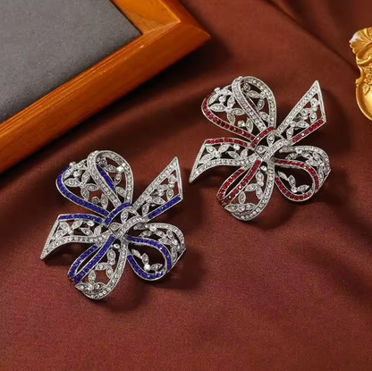 Elegant Crystal Ribbon Brooch Women's Pin