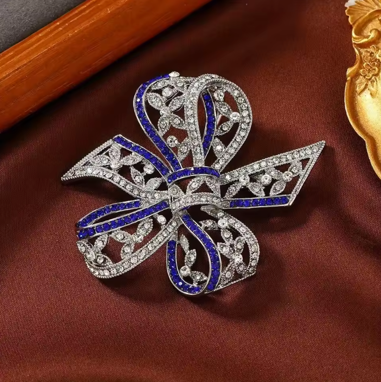 Elegant Crystal Ribbon Brooch Women's Pin