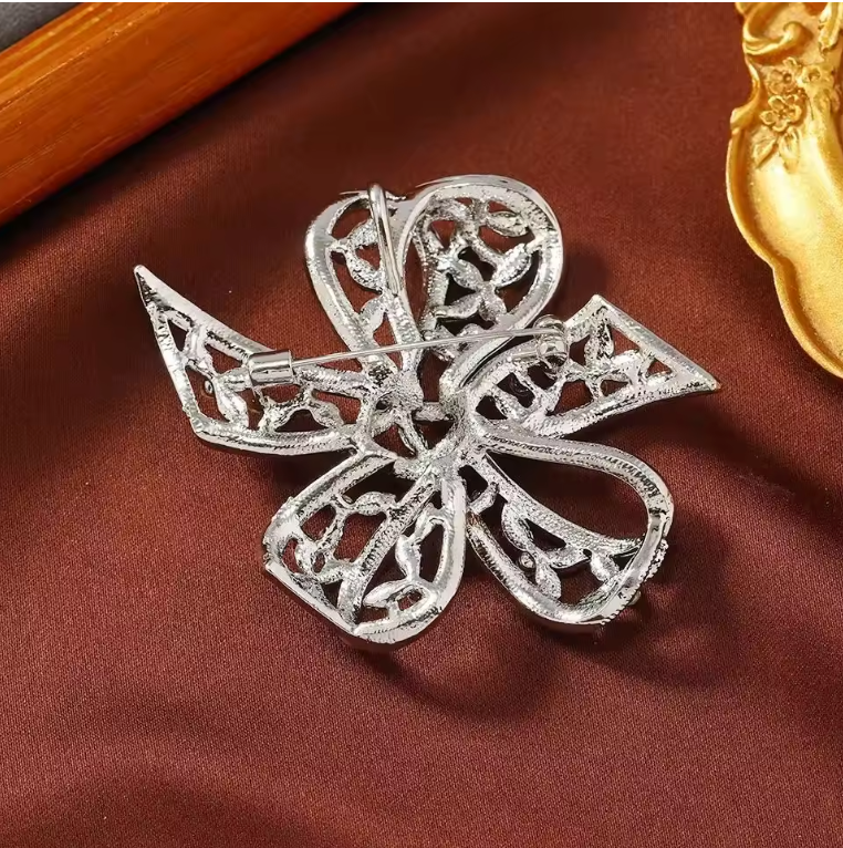 Elegant Crystal Ribbon Brooch Women's Pin