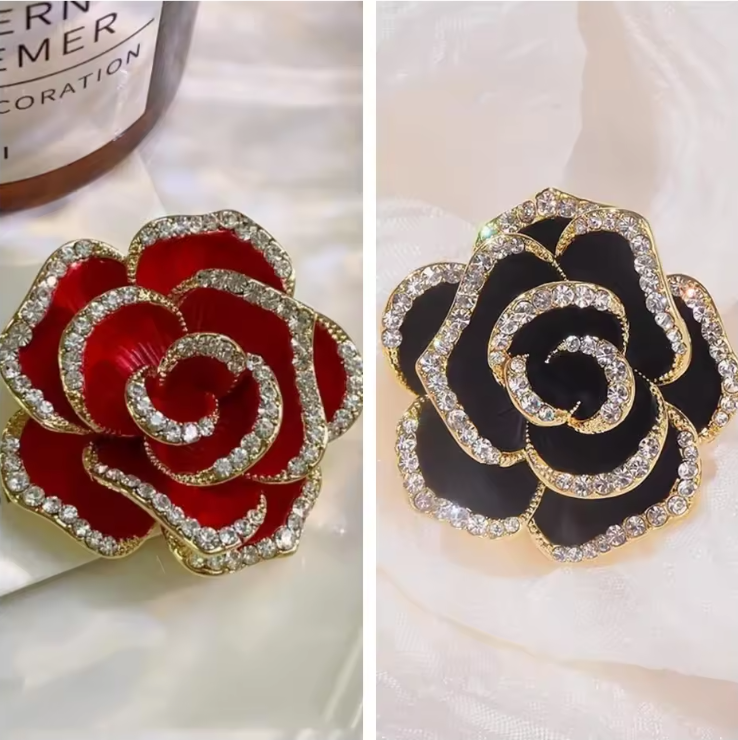 Luxury Rose Flower Brooch – Crystal Pin for Women