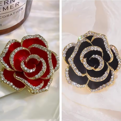 Luxury Rose Flower Brooch – Crystal Pin for Women