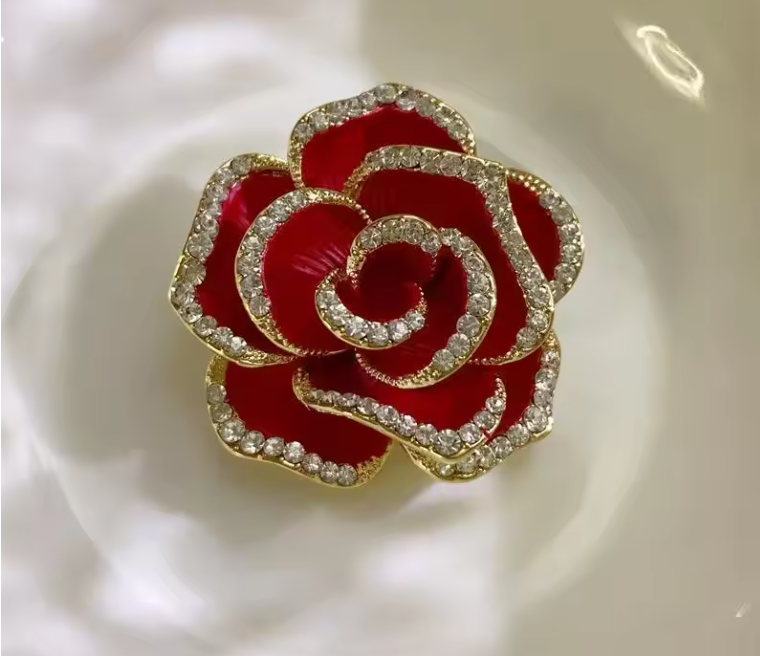 Luxury Rose Flower Brooch – Crystal Pin for Women