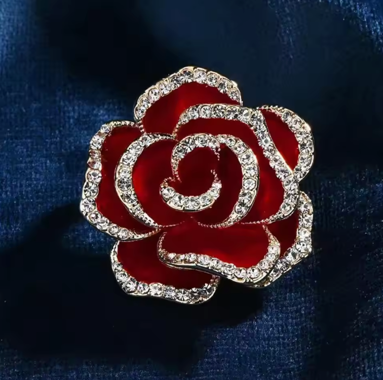 Luxury Rose Flower Brooch – Crystal Pin for Women