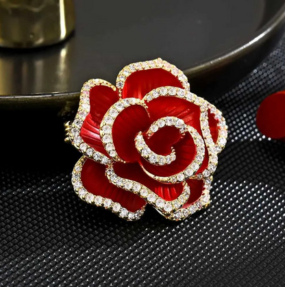Luxury Rose Flower Brooch – Crystal Pin for Women