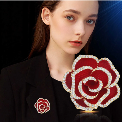 Luxury Rose Flower Brooch – Crystal Pin for Women