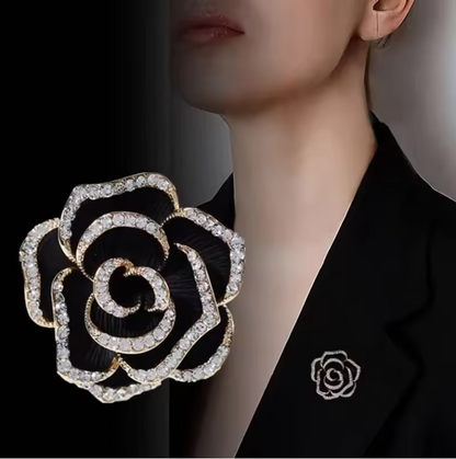 Luxury Rose Flower Brooch – Crystal Pin for Women