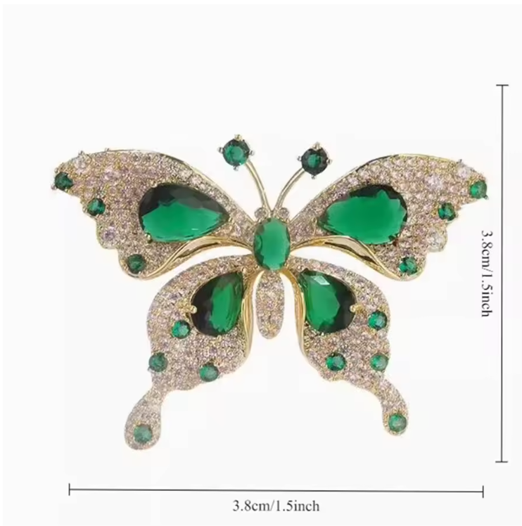 Elegant Emerald Butterfly Brooch – Luxury Crystal Pin