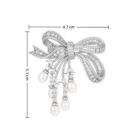 Luxury Crystal Bow Pearl Brooch – Elegant Ribbon Pin for Women