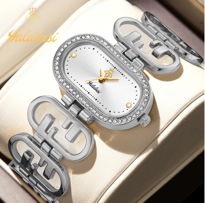 Luxury Crystal Women's Watch – Oval Quartz Bracelet Watch