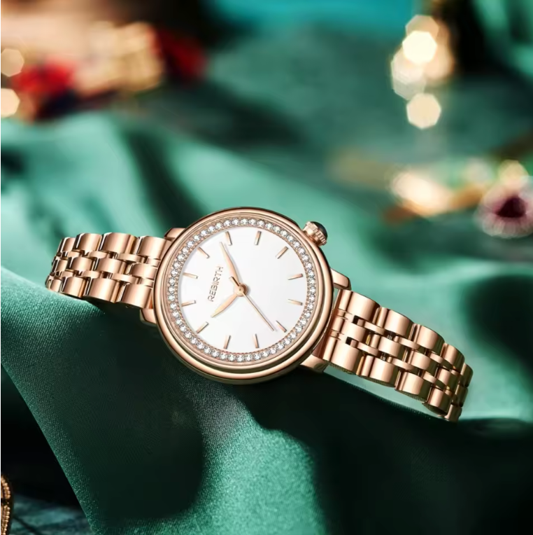 Elegant Green Dial Women's Watch – Crystal Stainless Steel Quartz Watch