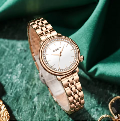 Elegant Green Dial Women's Watch – Crystal Stainless Steel Quartz Watch