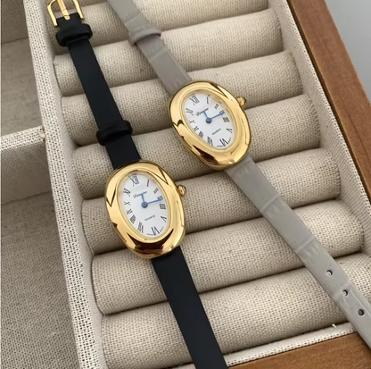 Luxury Oval Leather Women's Watch – Roman Dial Quartz Watch