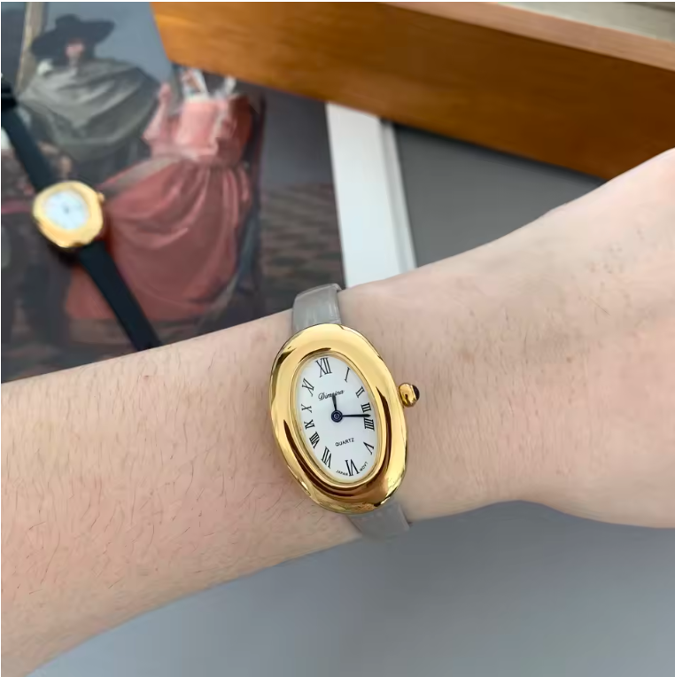 Luxury Oval Leather Women's Watch – Roman Dial Quartz Watch