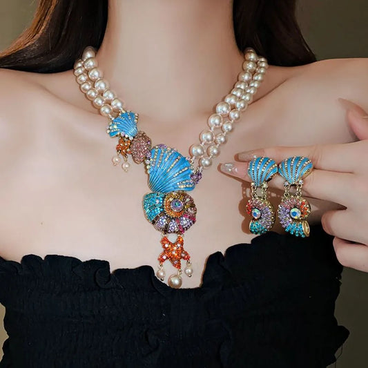 Luxury Ocean-Inspired Pearl Necklace Set – Unique Seashell & Starfish Design, Elegant Statement Jewelry