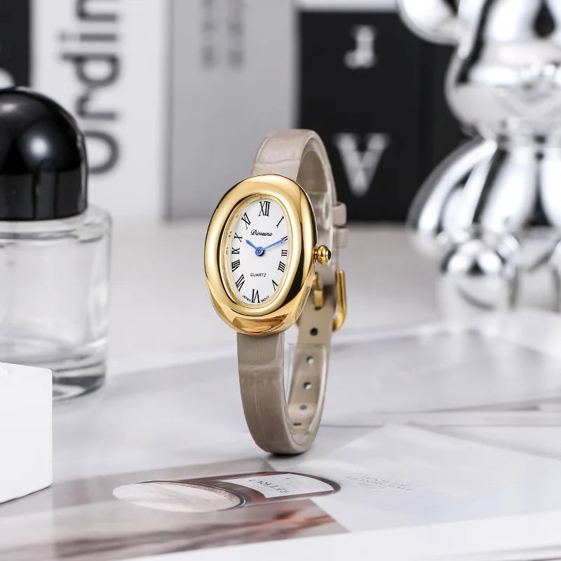 Luxury Oval Leather Women's Watch – Roman Dial Quartz Watch