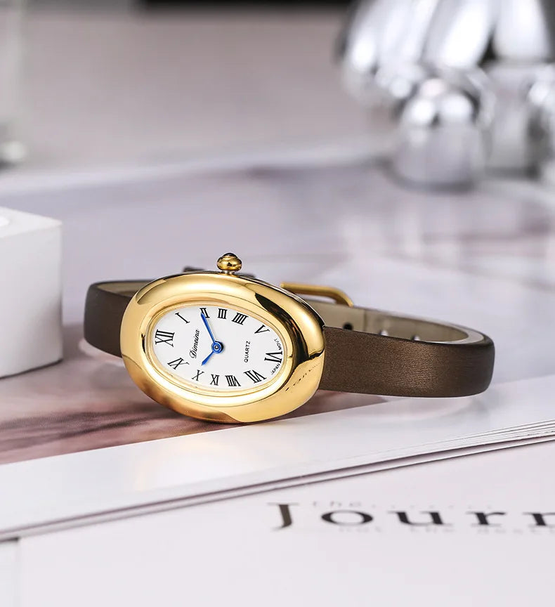 Luxury Oval Leather Women's Watch – Roman Dial Quartz Watch