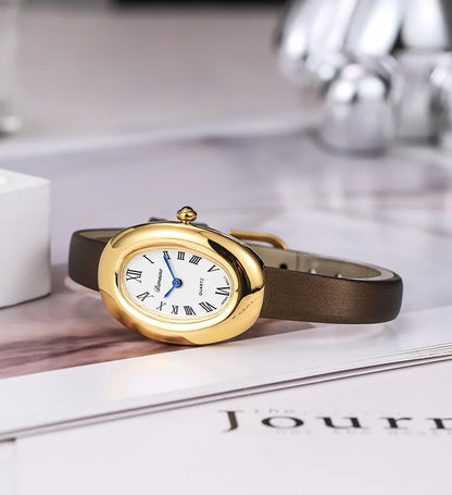 Luxury Oval Leather Women's Watch – Roman Dial Quartz Watch