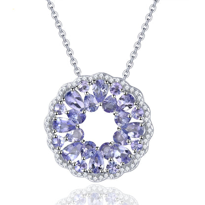 Luxury Aquamarine Circle Pendant – 925 Sterling Silver, Light Blue Sparkle