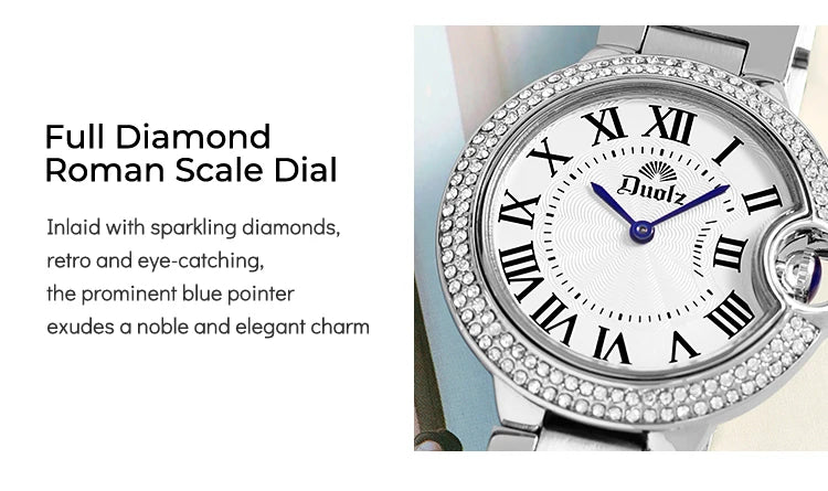 Elegant Crystal Women's Watch – Stainless Steel Quartz Dress Watch