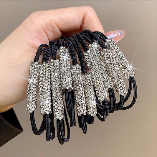 10pcs Sparkling Rhinestone Hair Ties – High-Elasticity Hair Accessory Set for Stylish Ponytails