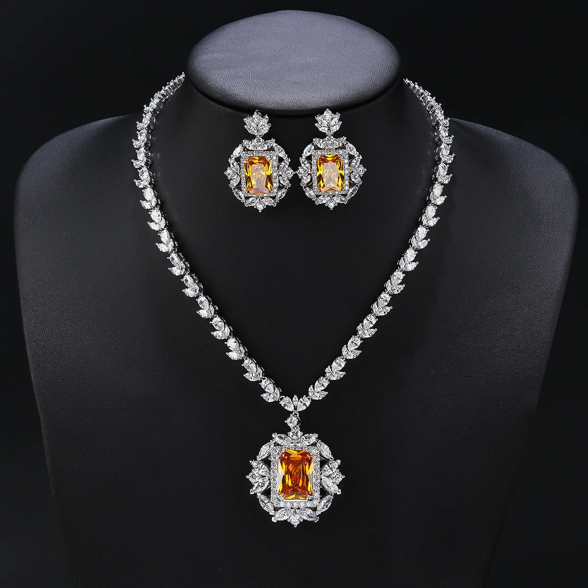 Luxury Cubic Zirconia Necklace & Earrings Set – Bridal & Evening Jewelry for Women