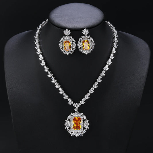 Luxury Cubic Zirconia Necklace & Earrings Set – Bridal & Evening Jewelry for Women