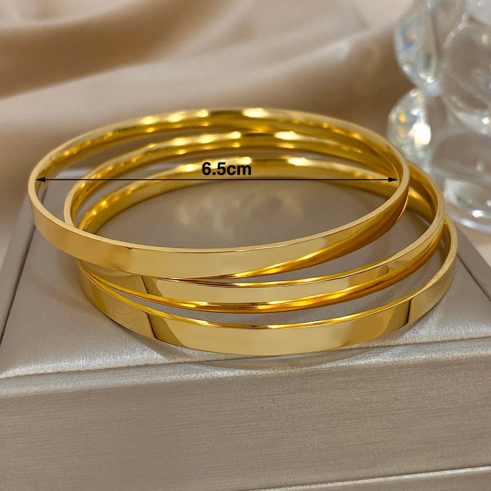 3PCS Gold Plated Stainless Steel Bangle Bracelet Set