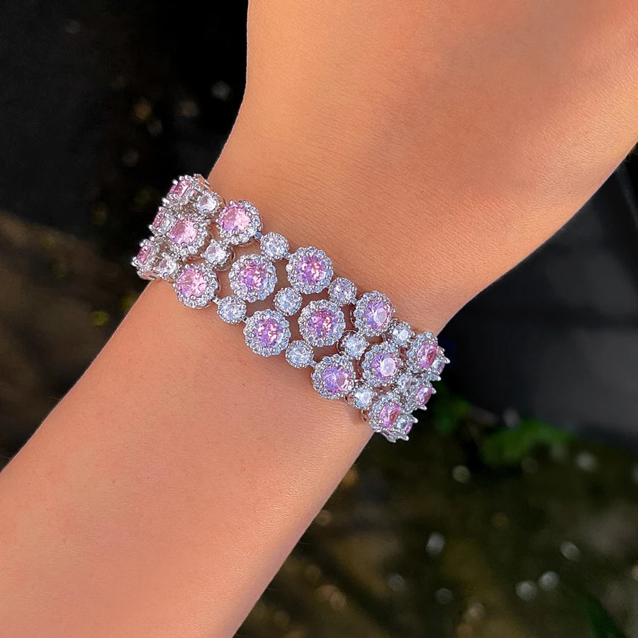 Royal Shine Zirconia Bracelet – Wide Sparkle Cuff for Women, Elegant Jewelry for Parties & Occasions