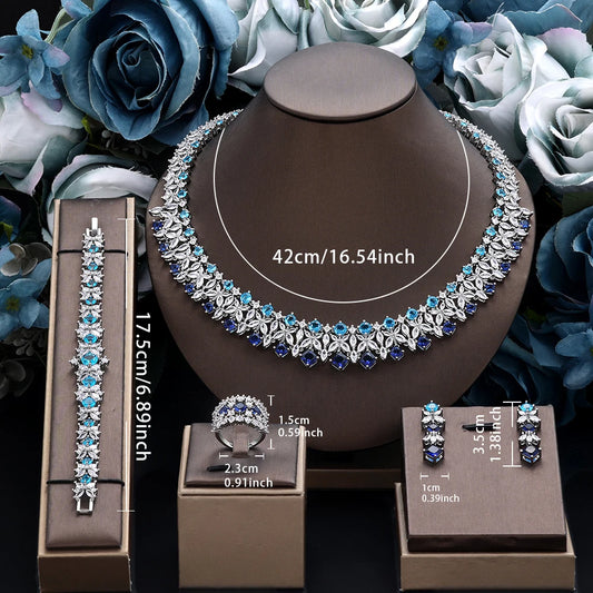 Luxury 4-Piece Cubic Zirconia Jewelry Set – Elegant Necklace, Bracelet, Earrings & Ring for Wedding & Party