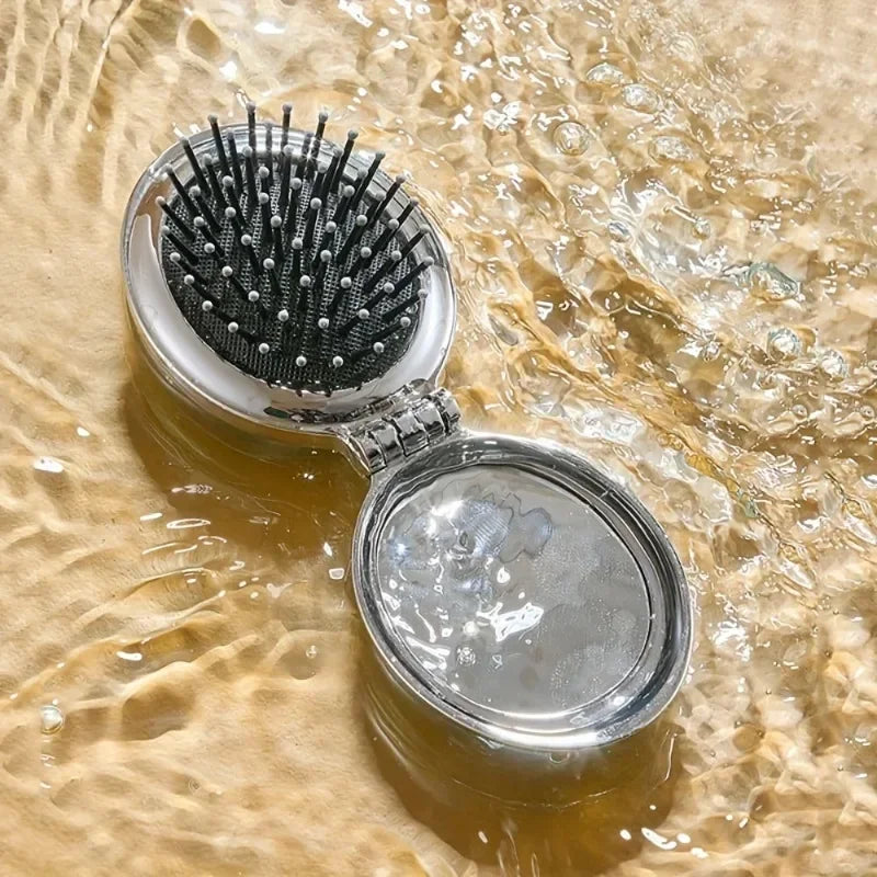 Portable Mini Hair Brush with Mirror – Compact Purse-Friendly Comb