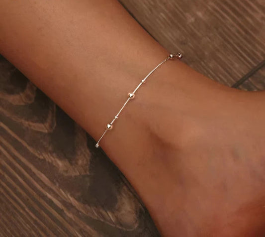 S925 Sterling Silver Anklet with Minimalist Round Beads – Elegant & Trendy Women’s Jewelry