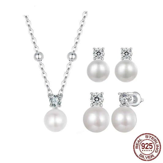 Luxury Natural Pearl Jewelry Set | 925 Sterling Silver Earrings & Pendant Necklace | Elegant Bridal & Gift Jewelry