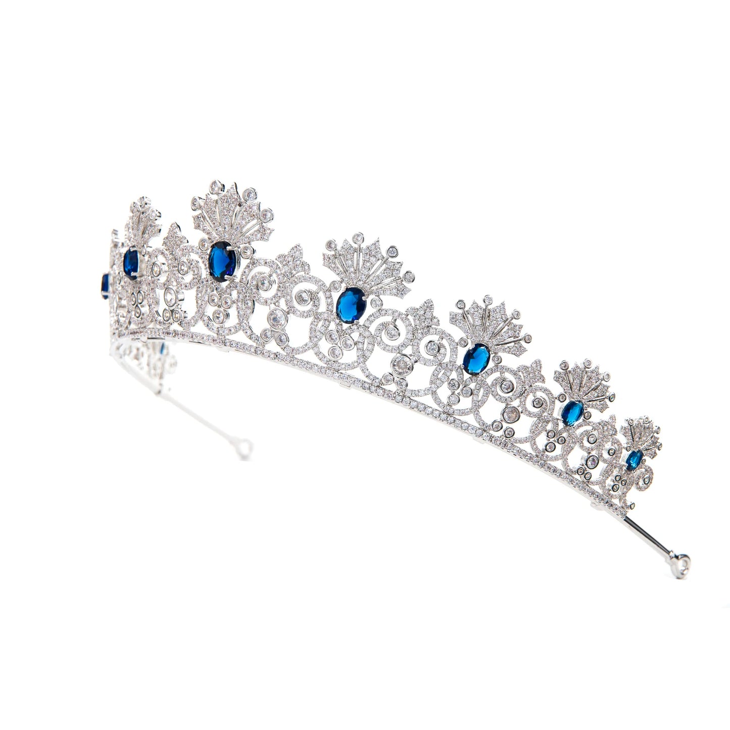 Luxury Blue Sapphire Wedding Tiara – Royal Crystal-Encrusted Design for Brides